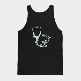 Blue stethoscope with flowers Tank Top